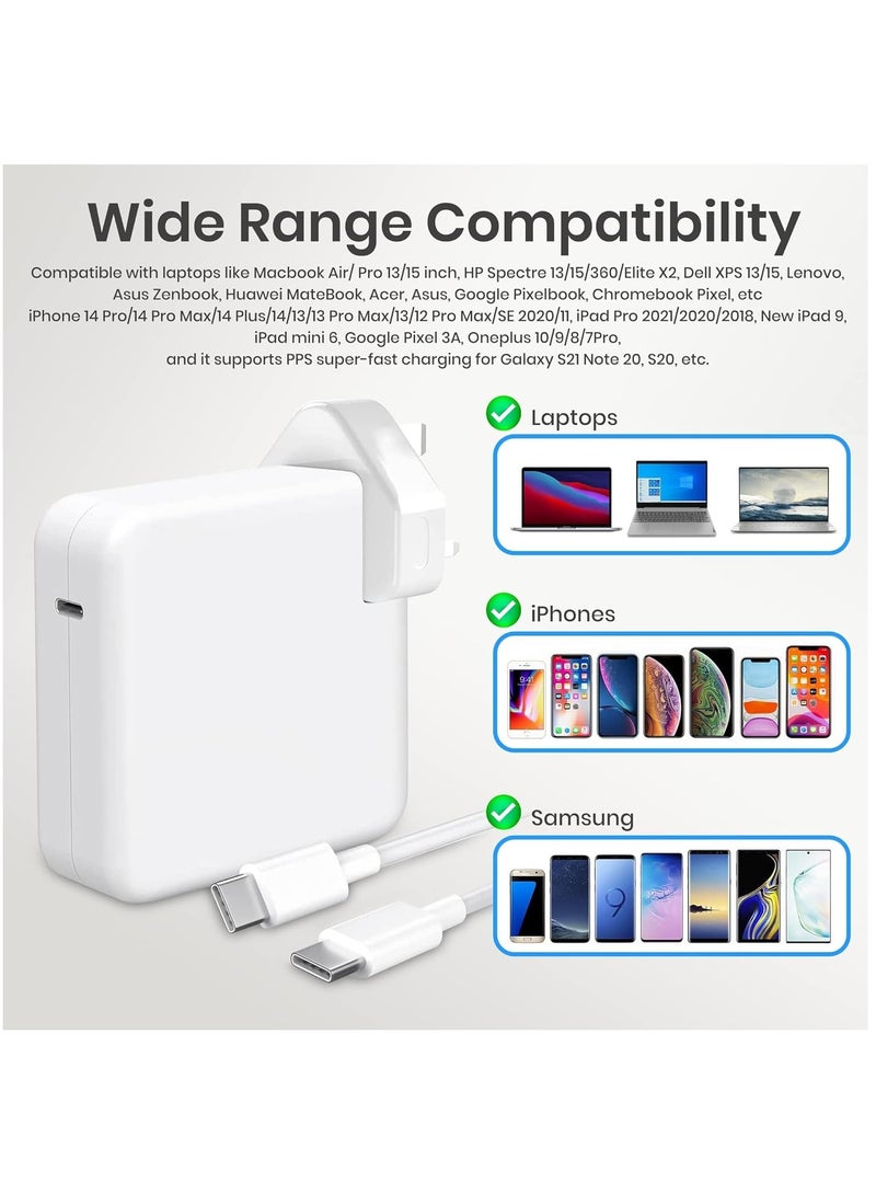 شاحن بديل سريع لجهاز Macbook Pro-Air بقدرة 96 واط، يعمل محول الطاقة مع أجهزة الكمبيوتر المحمولة طراز 13 و14 و15 و16 بوصة 2016/17/18/19/20 وأجهزة الكمبيوتر اللوحية والهواتف الذكية، وشاحن Thunderbolt مع كابل USB C، وiPhone 15 - Image 3